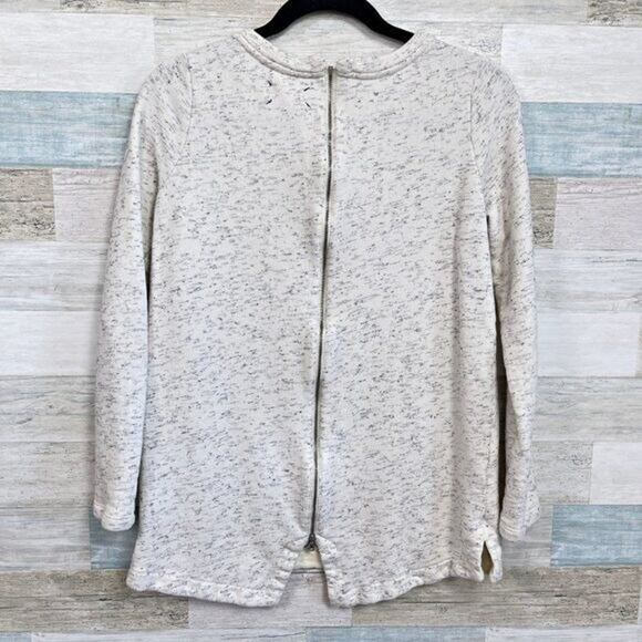 LOU & GREY Flecked Back Zip Tunic Sweatshirt Gray Cotton Casual Womens Small - Picture 3 of 6